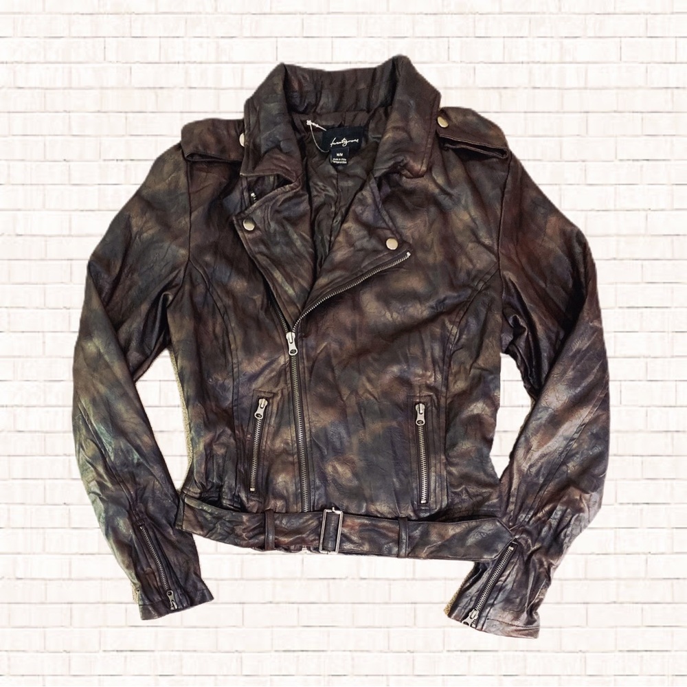 Tiger Stripe faux leather jacket • forever 21 Brown Black Coat